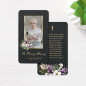 ホワイトオーキッドブラック金ゴールド写真葬式祈りの言葉カード (デスク)