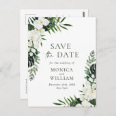 ホワイトオーキッドボヘミアンフローラ結婚式の日付を保存 ポストカード (正面/裏面)