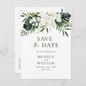 ホワイトオーキッドボヘミアンフローラ結婚式の日付を保存 ポストカード (正面/裏面)