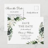 ホワイトオーキッドボヘミアンフローラ結婚式の日付を保存 ポストカード (正面/裏面)