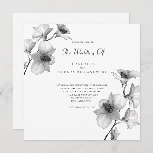 ホワイトオーキッド結婚式招待状 招待状 (正面/裏面)