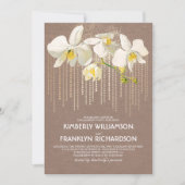 ホワイトオーキッド金ゴールドグリッターヴィンテージ婚約パーティ 招待状 (正面)