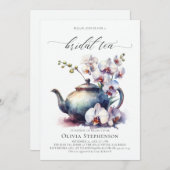 ホワイトオーキッモダンドクラシックブライダルティーシャワー 招待状 (正面/裏面)