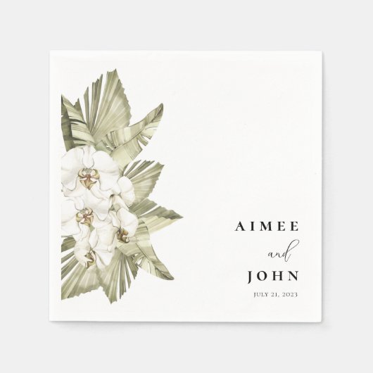 ホワイトオーキッ結婚トのカクテルナプキン スタンダードカクテルナプキン (正面)