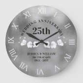 ホワイトオーキンスシルバー結婚ズ記念日の記念 ラージ壁時計 (正面)