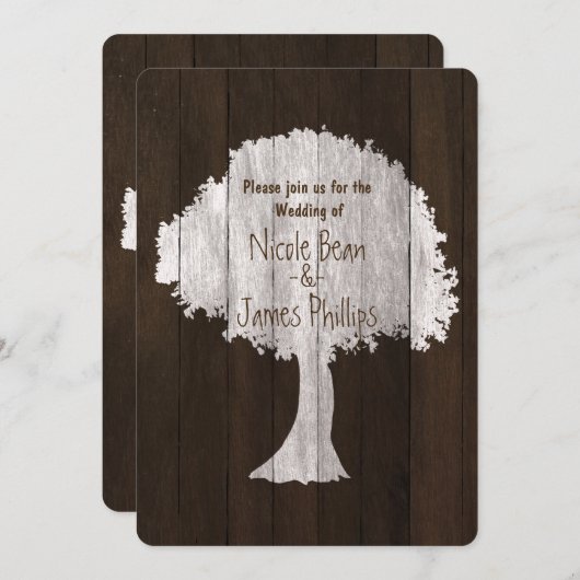 ホワイトオークツリー&ウッド素朴結婚式招待状 招待状 (正面/裏面)