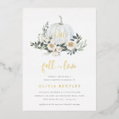 ホワイトオータムカボプキングリーンリーブライダルシャワー 箔招待状 (正面)