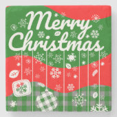 ホワイトオーナメントのクリスマス ストーン コースター (正面)