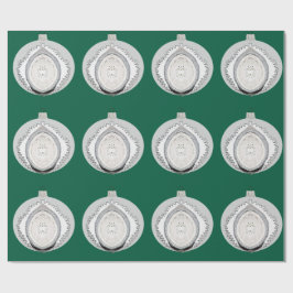 ホワイトオーナメントオングリーンラッピング紙 ラッピングペーパー
