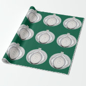 ホワイトオーナメントオングリーンラッピング紙 ラッピングペーパー (アンロールド)