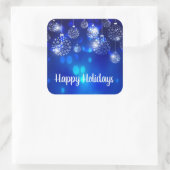 ホワイトオーナメントオンブルーハッピーホリデー スクエアシール (バッグ)