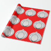 ホワイトオーナメントオンレッドラッピング紙 ラッピングペーパー (アンロールド)