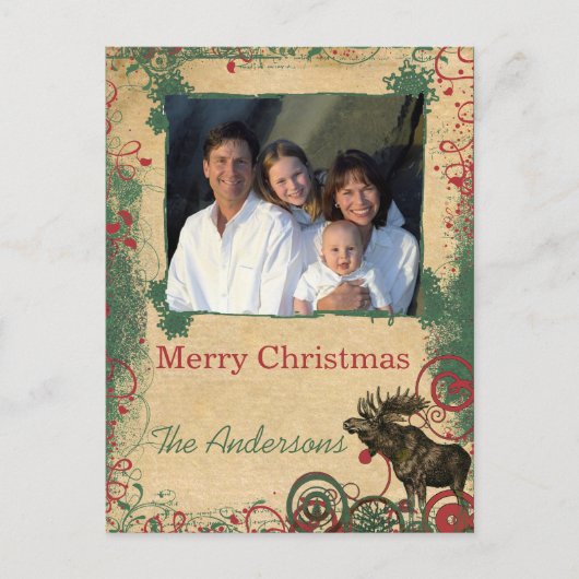 ホワイトオーナメントファミリークリスマスフォトポストカード シーズンポストカード (正面)
