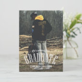 ホワイトオーバーレイタイポグラフィ垂直写真卒業 招待状 (スタンド正面)