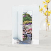 ホワイトオープンドアとガーデン悔やみや弔慰 カード (黄色い花)