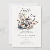 ホワイトオーランズウォーターカラーシックなブライダルティーシャワー 招待状 (正面)