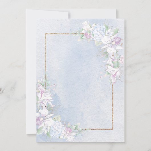 ホワイトオーランズダスティブルーウォーターカラーブライダルシャワー 招待状 (裏面)