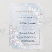 ホワイトオーランズダスティブルーウォーターカラーブライダルシャワー 招待状 (正面/裏面)
