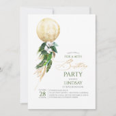 ホワイトオーランズパーム葉金ゴールドバルーン誕生日 招待状 (正面)