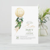 ホワイトオーランズパーム葉金ゴールドバルーン誕生日 招待状 (スタンド正面)