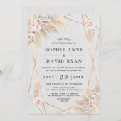 ホワイトオーランズピンクローズパンパスグラス結婚金ゴールド 招待状 (正面/裏面)