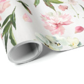 ホワイトオーランズプニー&ピンク花びらフローラガーデン ラッピングペーパー (ロールコーナー)