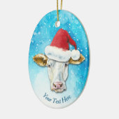 ホワイトカウサンタハットクリスマス セラミックオーナメント (左)