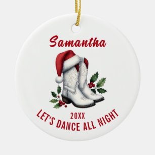 ホワイトカウボーイブーツサンタハットオーナメント セラミックオーナメント