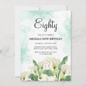 ホワイトカエレガントラリリーグリーンスプラッシュ誕生日 招待状 (正面)