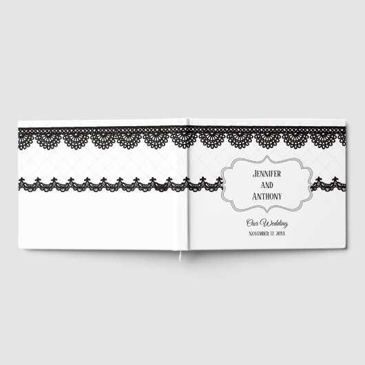 ホワイトカスタムウェディングのブラックレース ゲストブック (全面)
