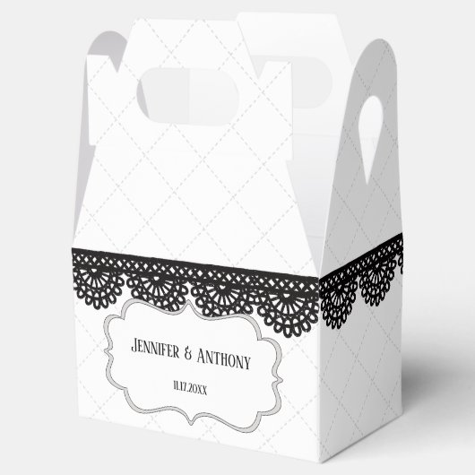 ホワイトカスタムウェディングのブラックレース フェイバーボックス (オープン)