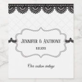 ホワイトカスタムウェディングのブラックレース ワインラベル (シングルラベル)