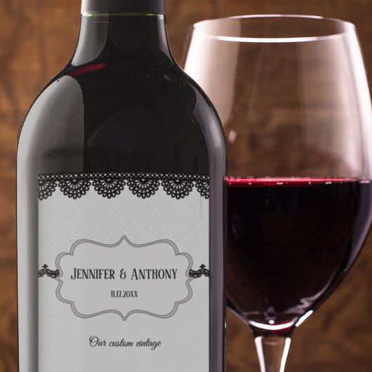 ホワイトカスタムウェディングのブラックレース ワインラベル