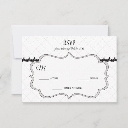 ホワイトカスタムウェディングのブラックレース 出欠カード (正面)