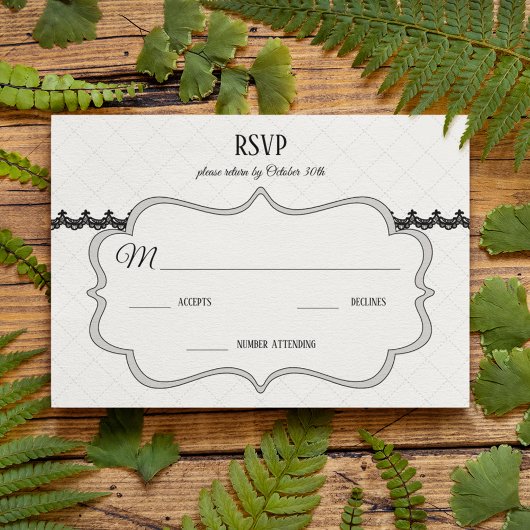 ホワイトカスタムウェディングのブラックレース 出欠カード