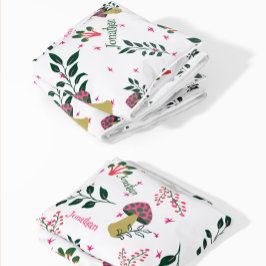 ホワイトカスタムベビー名とマッシュルームの森 フリースブランケット