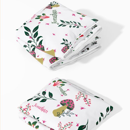 ホワイトカスタムベビー名とマッシュルームの森 フリースブランケット