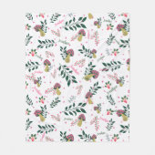 ホワイトカスタムベビー名とマッシュルームの森 フリースブランケット (正面)