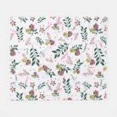 ホワイトカスタムベビー名とマッシュルームの森 フリースブランケット (正面(横))