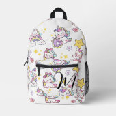 ホワイトカスタムモノグラム地形かわいいユニコーン プリントバックパック (正面)