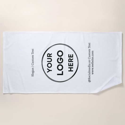 ホワイトカスタムロゴ文字ミニマモダンリストビジネス ビーチタオル (正面)