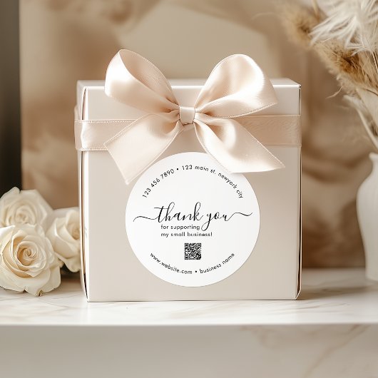 ホワイトカスタムQRコード付きステッカーありがとう ラウンドシール