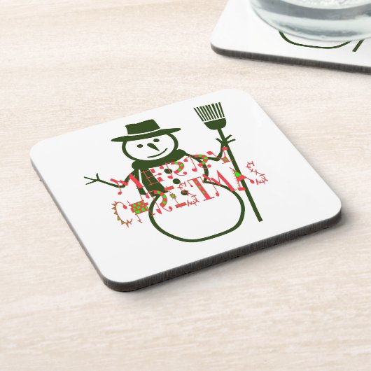 ホワイトカッコいいクリスマスグリーン雪だるま コースター (左側)