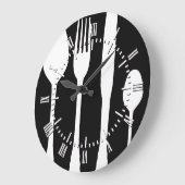 ホワイトカトラリーオンブラックカフェパティスリーレストラン ラージ壁時計 (傾斜)
