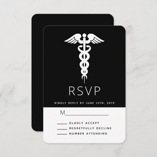 ホワイトカドゥセウスの医療記号の卒業 出欠カード (正面/裏面)