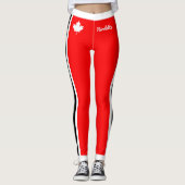 ホワイトカナダメープルと白黒サイド付き赤 レギンス (正面)