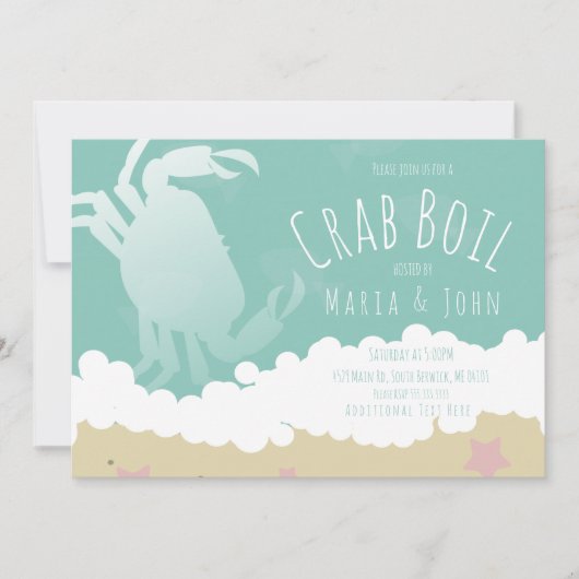 ホワイトカニの煮込みパーティー 砂浜の波 ご招待 招待状 (正面)