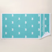 ホワイトカニ航海のとデザインブルーのティール（緑がかった色） ビーチタオル (正面)