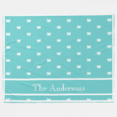 ホワイトカニ航海のとデザインブルーのティール(緑がかった色) フリースブランケット (正面(横))