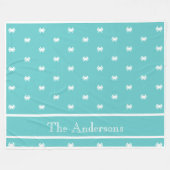 ホワイトカニ航海のとデザインブルーのティール（緑がかった色） フリースブランケット (正面(横))